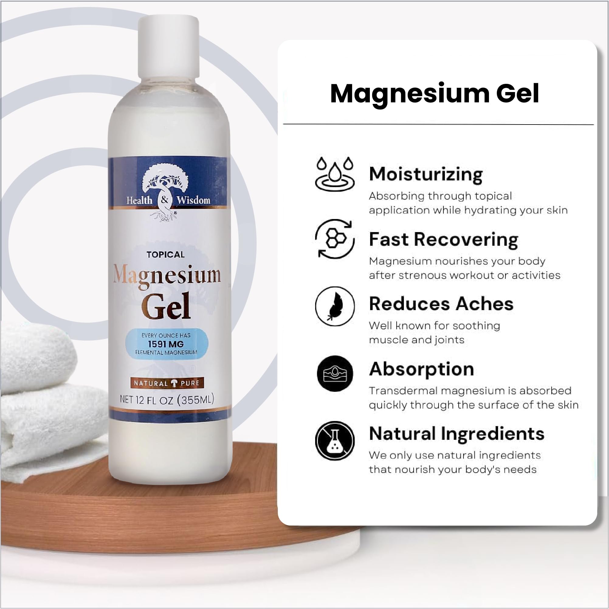 MAGNESIUM GEL with Seaweed Extract 12 OZ by Health and Wisdom